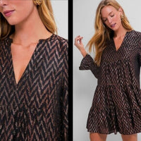 Pomander Place NEW Metallic Ikat Kenzo Long Sleeve Relaxed Fit Mini Dress Size L