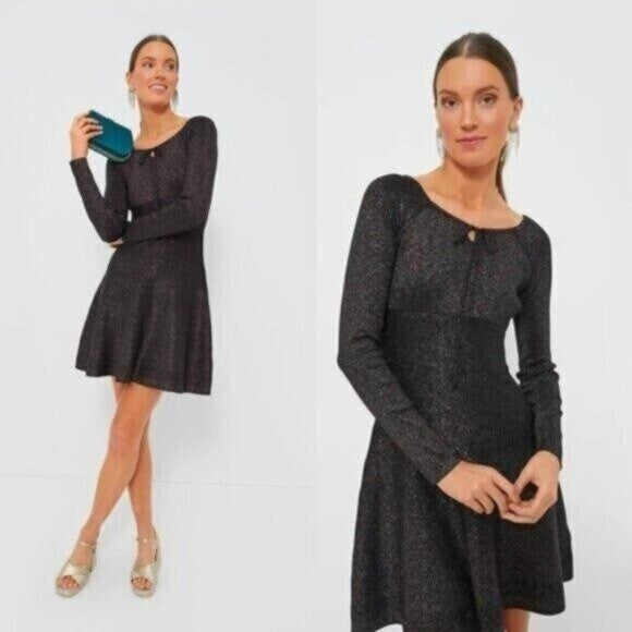 Hyacinth House NEW Black Metallic Long Sleeve Selena Knit Mini Dress Size XXL