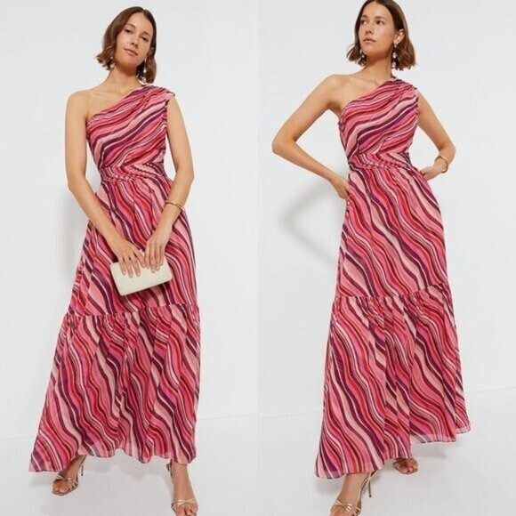 Tuckernuck NEW Pink Sunset Stripe Cadiz One Shoulder Formal Maxi Dress XXXL