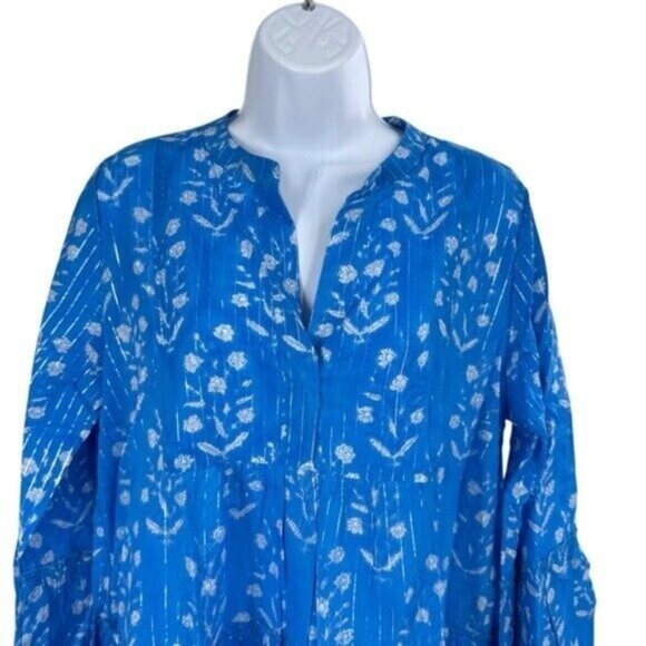 Juliet Dunn NEW Sapphire Small Flower Lurex Flared Sleeve Mini Dress Size L