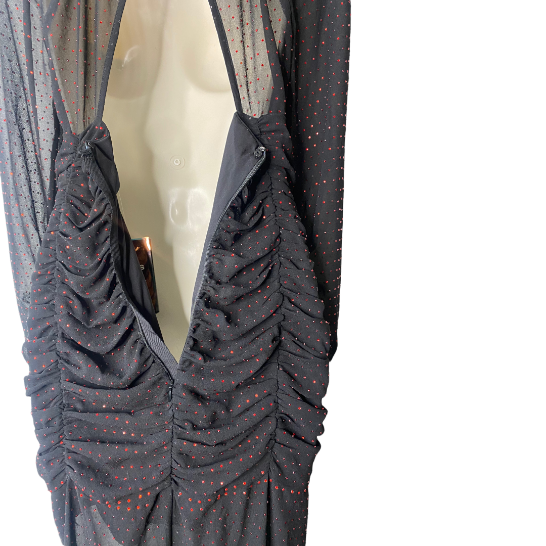 NEW DUNDAS X REVOLVE Stardust Rhinestone Black Semi Sheer Maxi Dress Size S