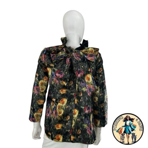 Tuckernuck NEW Midnight Primrose Jacquard Preppy Floral Bow Blouse Size M
