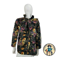 Tuckernuck NEW Midnight Primrose Jacquard Preppy Floral Bow Blouse Size M