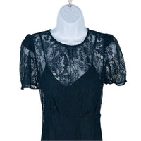 Rhode NEW Arabella Lace Black Short Sleeve Semi Sheer Formal Midi Dress Size 0