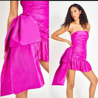 LoveShackFancy NEW Noble Bow Silk Formal Flirty Fuschia Mini Dress Size 12