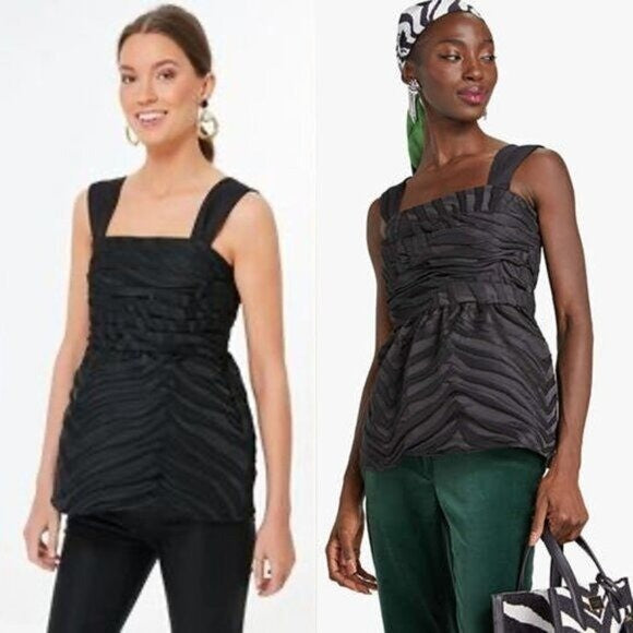 Kate Spade NEW Black Bold Zebra Jacquard Square Neck Peplum Blouse Top Size 8