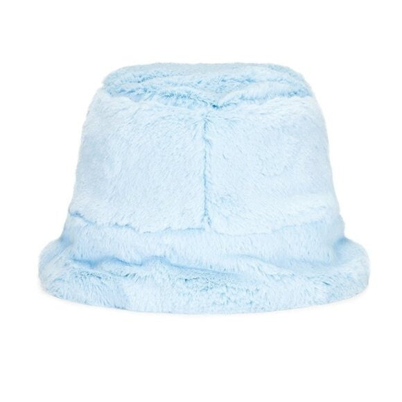 Gladys Tamez Millinery NEW Faux Fur Y2K Bucket Hat in Baby Blue One Size