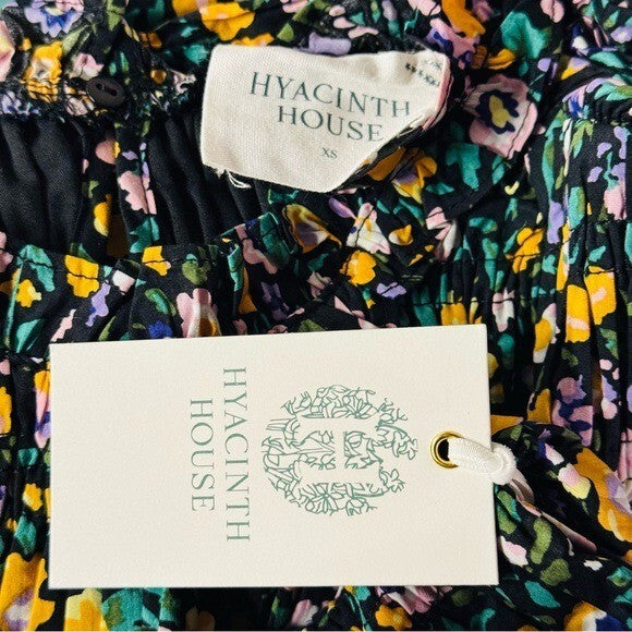 Hyacinth House | NEW Black Multi Floral Smocked Samantha Midi Dress Size XS