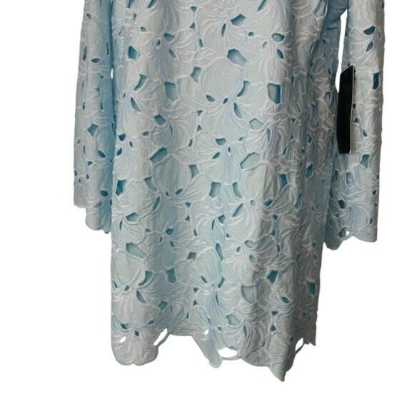 Tuckernuck NEW Aqua Floral Lace Camilla Long Flared Sleeve Mini Dress Size L