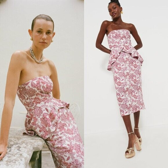 Hyacinth House NEW Rosewood Floral Roxanne Strapless Formal Midi Dress Size XL