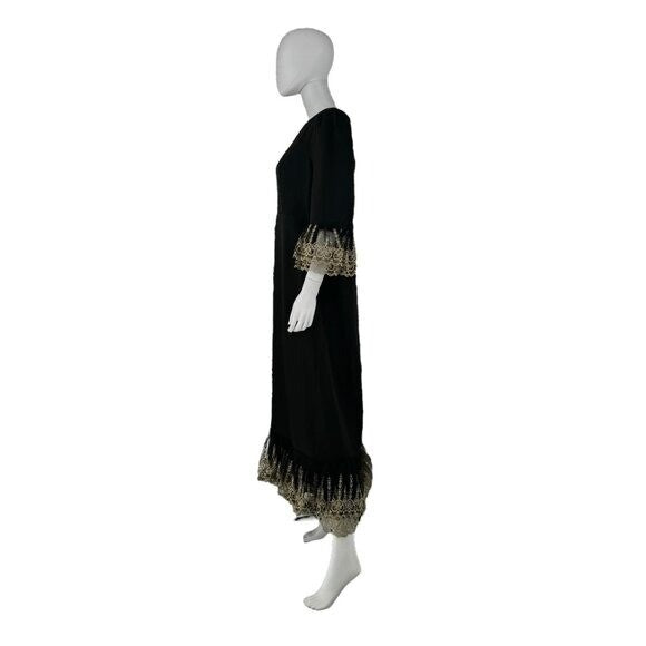 Pomander Place NEW Black Lillith Gold Lace Formal Maxi Dress Size XL