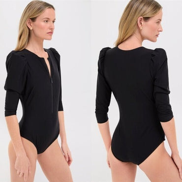 Stylest NEW Black Caviar Sculpting Puff Sleeve One Piece Swimsuit Size S