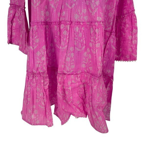 Juliet Dunn NEW Exclusive Orchid Small Flower Lurex Flared Sleeve Dress Size XS