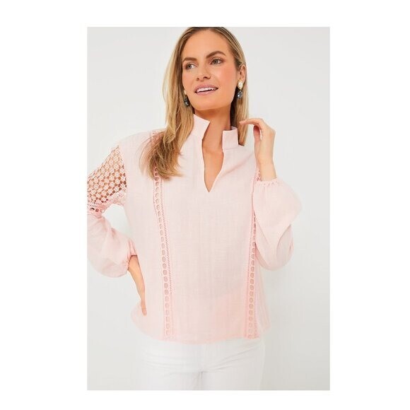 Tuckernuck | NEW Pink Salt Eyelet Jane Long Blouson Sleeve Blouse Size XXL