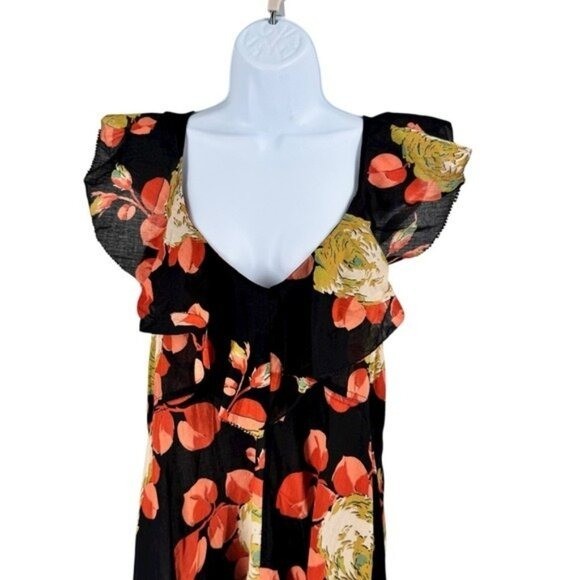The Great NEW Cabbage Rose Print The Geranium Dress Black Floral Maxi Dress S