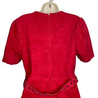 Karina Grimaldi Angelina Suede Leather Mini Dress in Ruby Size M
