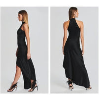 retrofete NEW Sab Satin Formal High Neck Bodycon Maxi Dress in Black Size XS