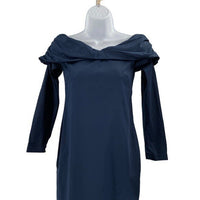 Kika Vargas NEW Off the Shoulder Long Sleeve Formal Midi Dress Navy Blue Size XS