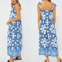 Tuckernuck Beach NEW Majolica Tile Tie Shoulder Tilly Caftan Maxi Dress Size XS