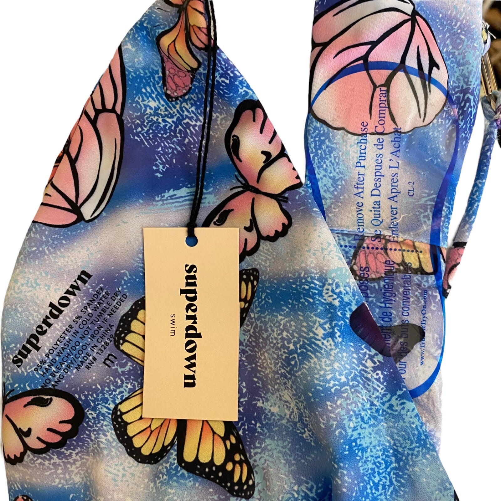 Superdown Makenna Butterfly Cheeky Blue 90s Inspired Bikini Swim Bottoms Size M