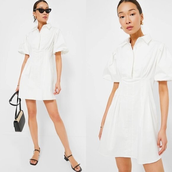 Tuckernuck NEW White Mini Delaney Puff Sleeve Cotton Classic Dress Size S