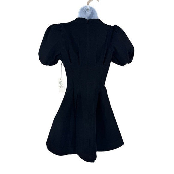 Hyacinth House NEW Black Emelia Short Puff Sleeve Fit and Flare Mini Dress XXS