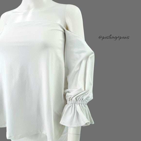 Susana Monaco White Off the Shoulder Long Sleeve Jersey Peasant Top Size S