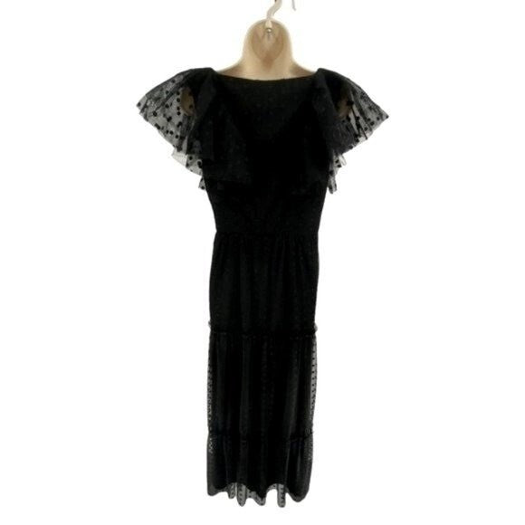 Tuckernuck NEW Black Onyx Tulle Giselle Formal Flutter Sleeve Maxi Gown Size XS