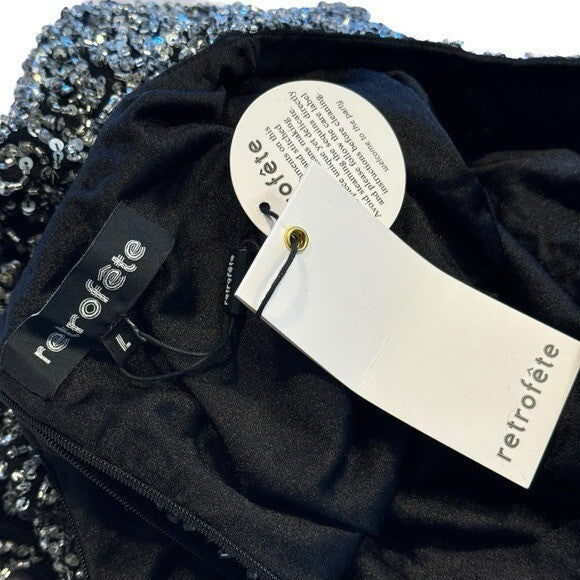 Retrofete NEW Nikki Sequins Long Sleeve Black Cocktail Party Mini Dress Size L