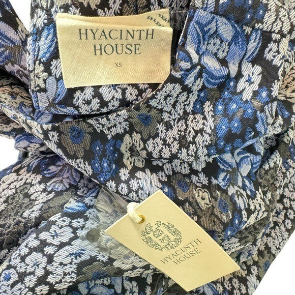 Hyacinth House NEW Blue Jacquard Priscilla Floral Puff Sleeve Blouse Top Size XS