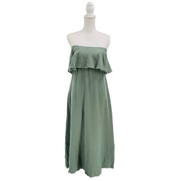 Pomander Place NEW Sage Green Gauzy Casual Strapless Mallorca Maxi Dress Size XS