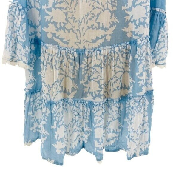 Juliet Dunn NEW Pastel Blue Palladio Flared Sleeve Mini Dress Blue White Size S