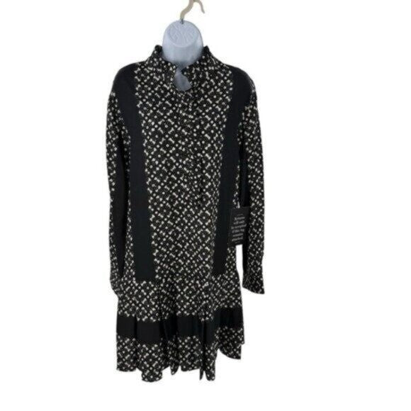 Tuckernuck NEW Black Geo Tate Tencel Long Sleeve Drop Waist Mini Dress Size XS