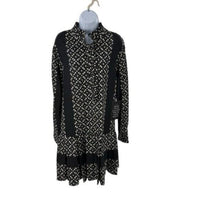 Tuckernuck NEW Black Geo Tate Tencel Long Sleeve Drop Waist Mini Dress Size XS