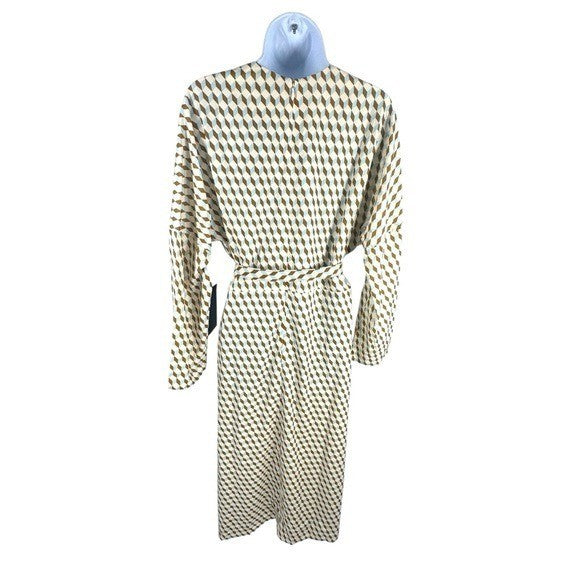 Tuckernuck NEW Tan Ocean Spray Geo Bex Long Sleeve Belted Midi Dress Size XXL