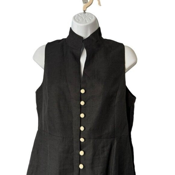 Tuckernuck NEW Black Leighton Linen Sleeveless Button Down Mini Dress Size XS