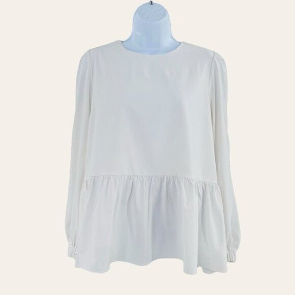 Pomander Place | NEW White Carlota Long Blouson Sleeve Peplum Blouse Size S