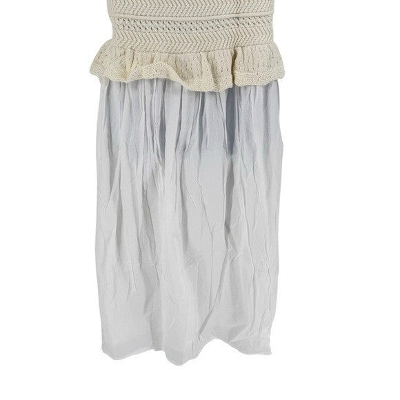 Banjanan NEW Heather Ivory Crochet Mixed Media Sleeveless Midi Dress Size M