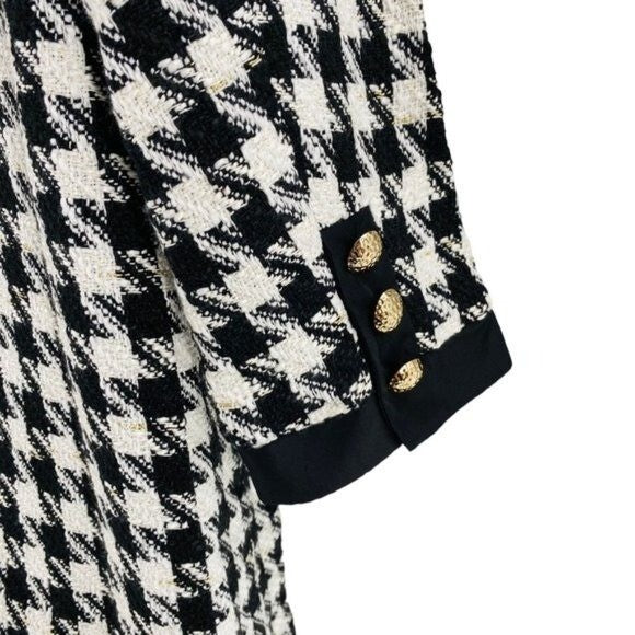 Pomander Place | NEW Coco Tweed Houndstooth Bow Mini Dress Black White Size XL