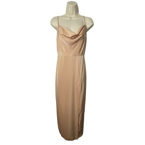 NBD | Lila Formal Draped Slit Party Cocktail Long Dress Gown Champagne Size XS
