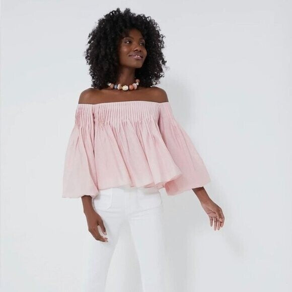 Hyacinth House NEW Light Pink Off the Shoulder Portia Pleated Blouse Size XXS