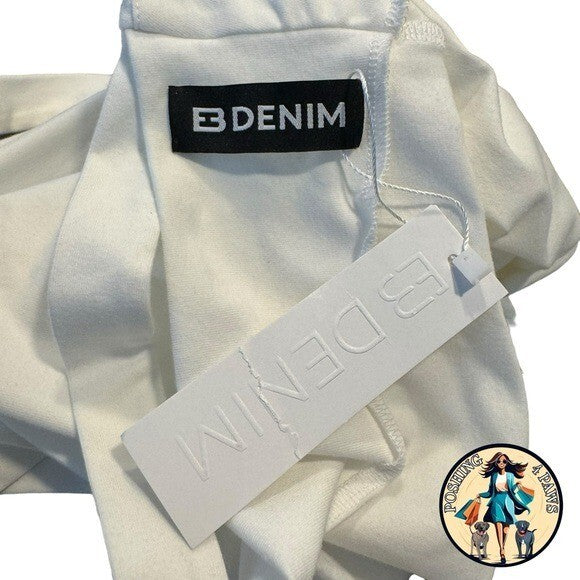 EB Denim Cowl Buckle Logo Bodycon Jersey Mini Dress in White Size M