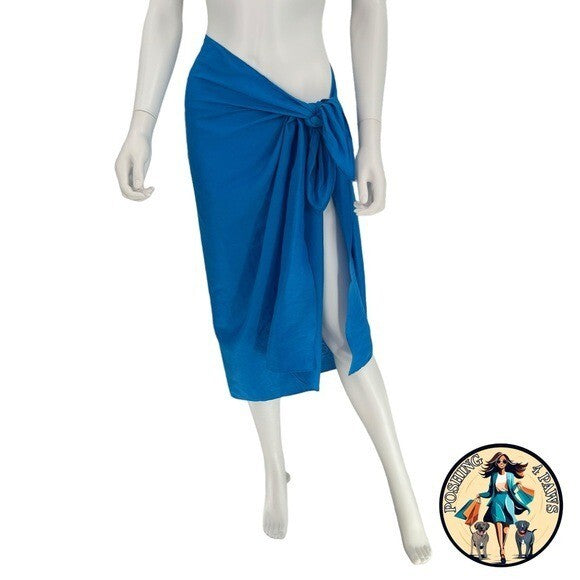 AEXAE Linen Wrap Beach Sarong Swim Cover Up Midi Skirt Pareo Ibiza Blue One Size