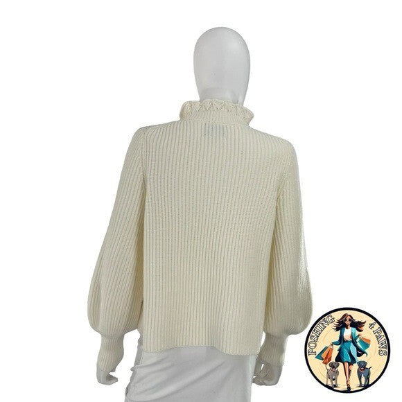 Tuckernuck NEW Ivory Delphine Ruffle Neck Knit Wool Blend Sweater Size XS