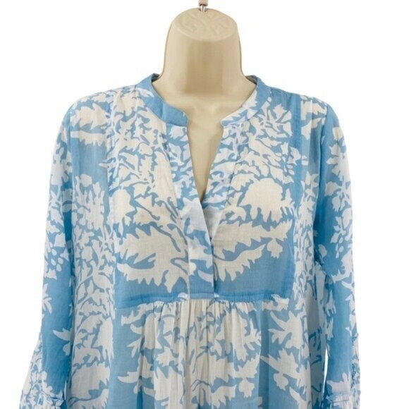 Juliet Dunn NEW Pastel Blue Palladio Flared Sleeve Mini Dress Blue White Size S