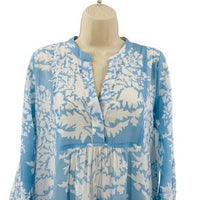 Juliet Dunn NEW Pastel Blue Palladio Flared Sleeve Mini Dress Blue White Size S