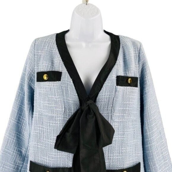Pomander Place | NEW Coco Tweed Retro Bow Mini Dress in Light Blue Size XL
