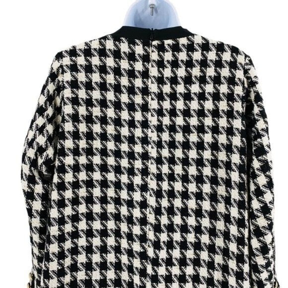 Pomander Place | NEW Coco Tweed Houndstooth Bow Mini Dress Black White Size XL