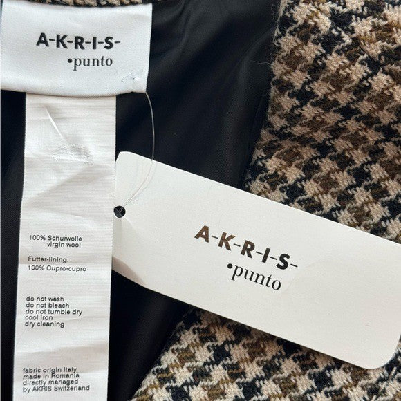 Akris Punto NEW Brown & Black Houndstooth Wool Boyfriend Blazer Size 10