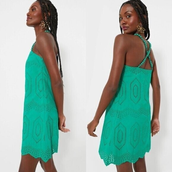 Hyacinth House NEW Green Eyelet Beaded Strap Mini Ibiza Cocktail Dress Size XXL